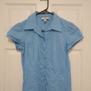 LOFT Baby Blue Short Sleeve Button Up